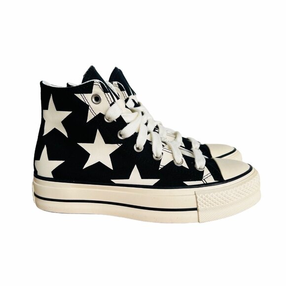 ✨Converse Women Shoes 7.5 Ctas Lift Platform Hi Large Stars Black Beige A09903C✨